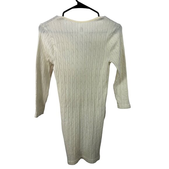 J J Authentic Women’s M/L V-Neck‎ Knit Sweater Dress Cream Ribbed Long Sleeve - Picture 2 of 7
